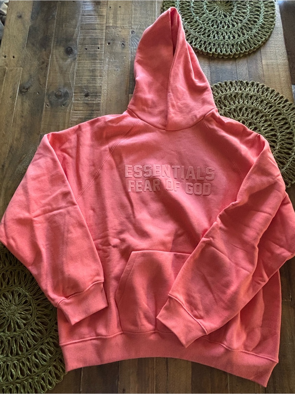 Fear of God Essentials Coral Pink Crewneck Hoodie